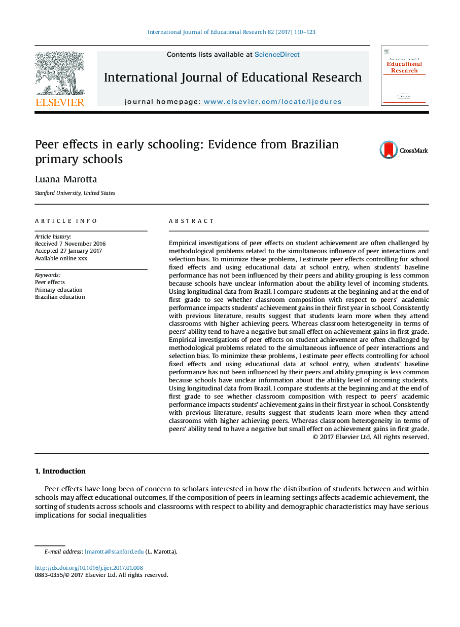 اثرات همتراز در مدارس ابتدایی: شواهد مدارس ابتدایی برزیل 