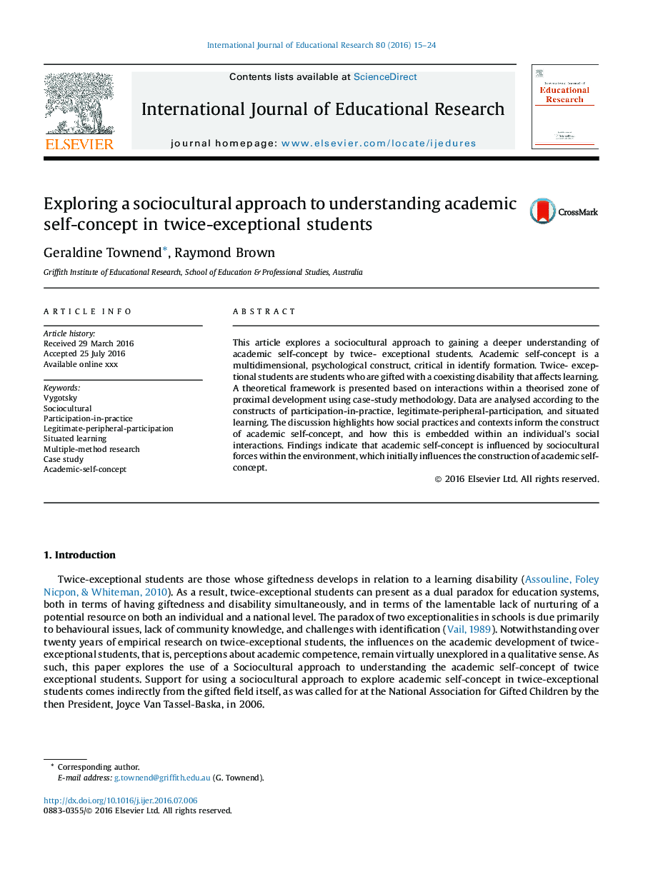 Exploring a sociocultural approach to understanding academic self-concept in twice-exceptional students