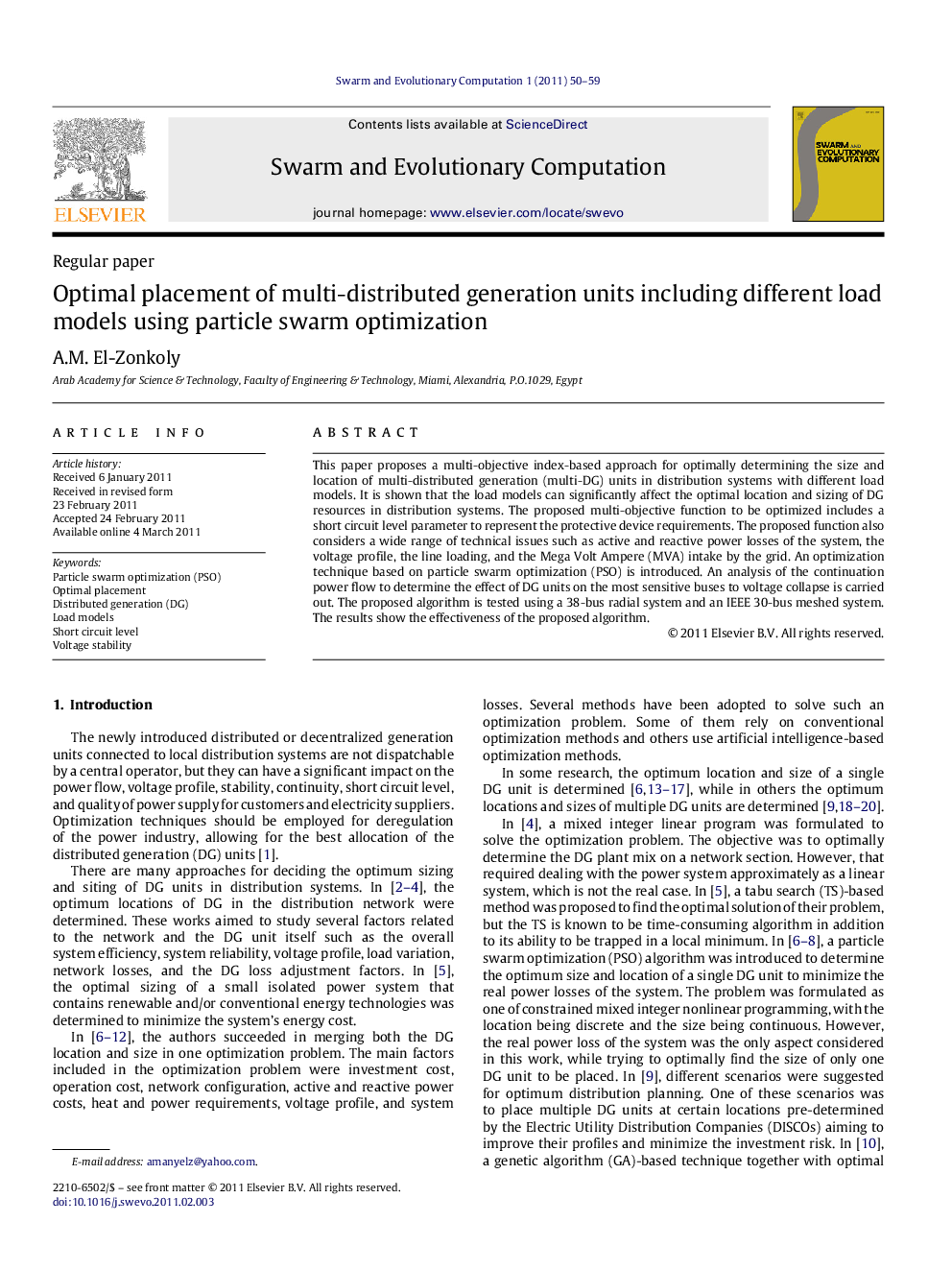 Optimal placement of multi-distributed generation units including different load models using particle swarm optimization