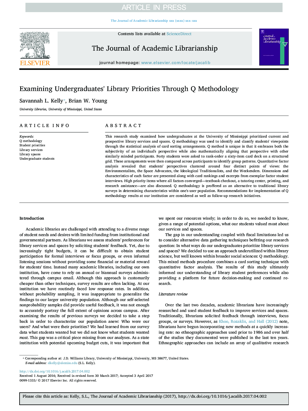 Examining Undergraduates' Library Priorities Through Q Methodology