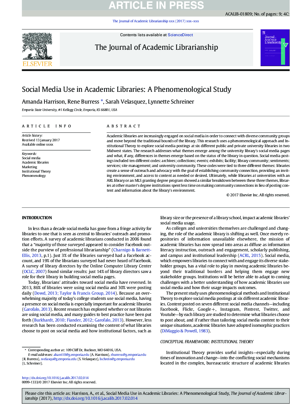 Social Media Use in Academic Libraries: A Phenomenological Study