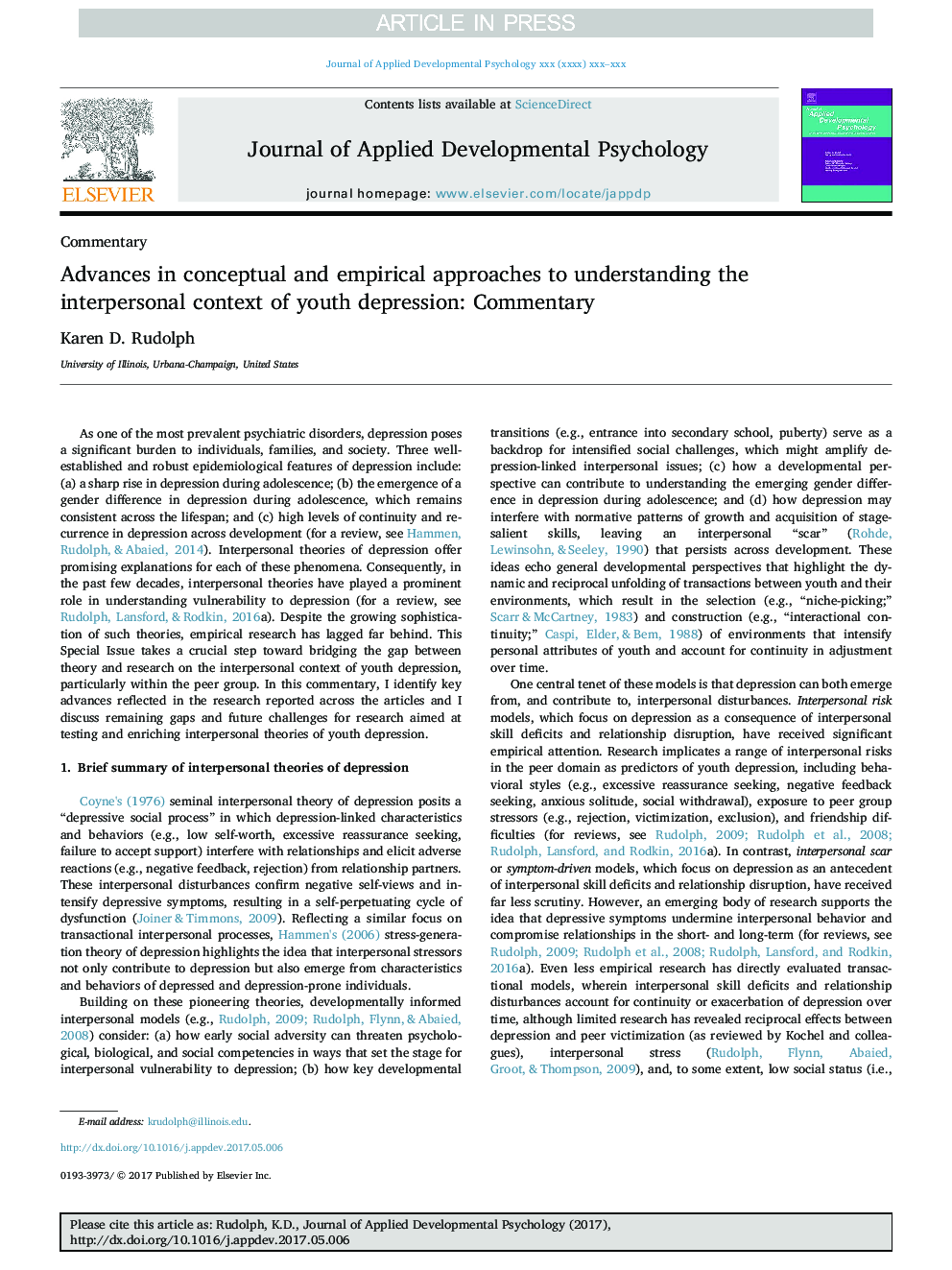 Advances in conceptual and empirical approaches to understanding the interpersonal context of youth depression: Commentary