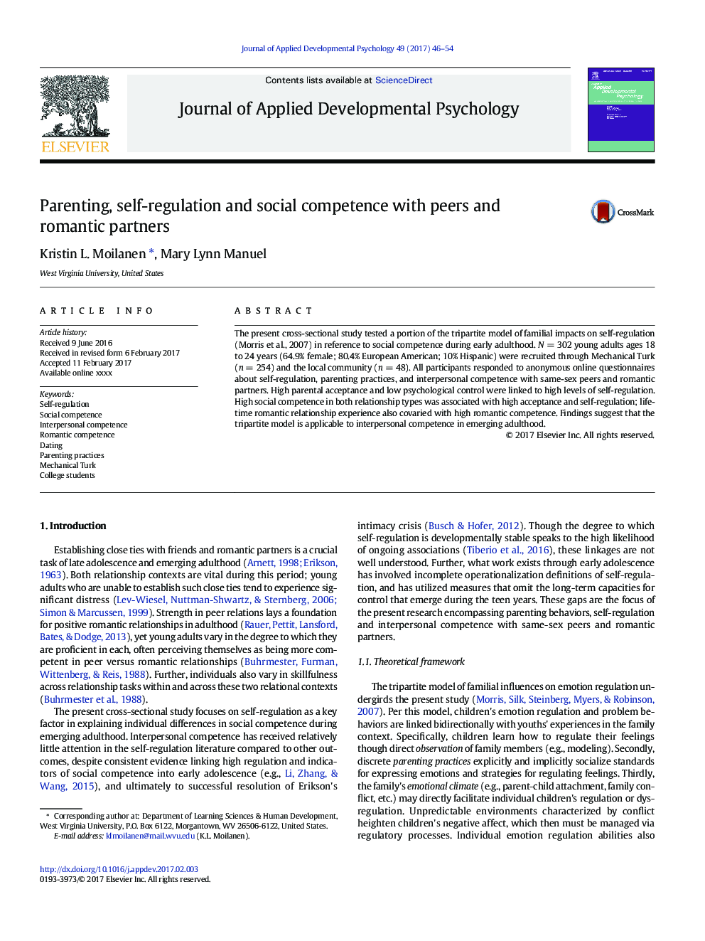 Parenting, self-regulation and social competence with peers and romantic partners