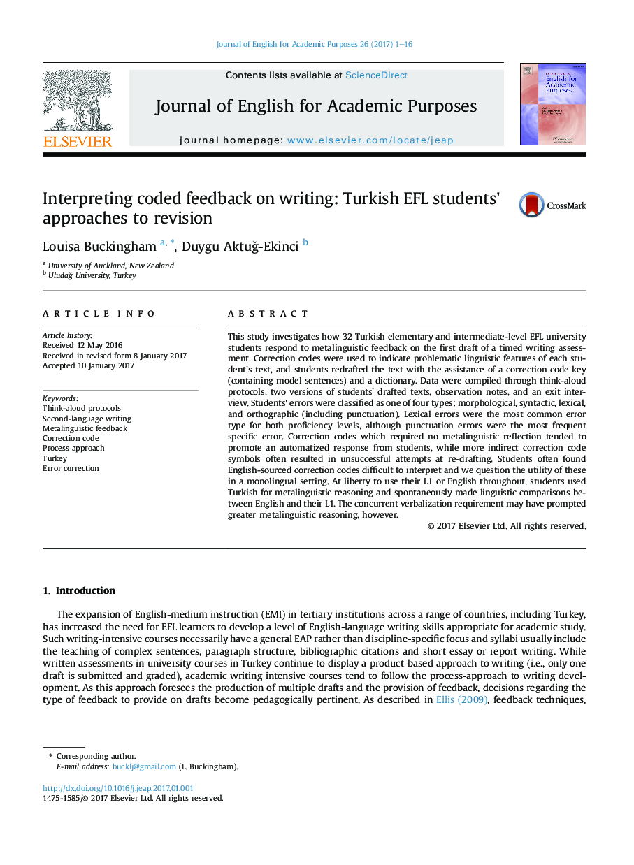 Interpreting coded feedback on writing: Turkish EFL students' approaches to revision