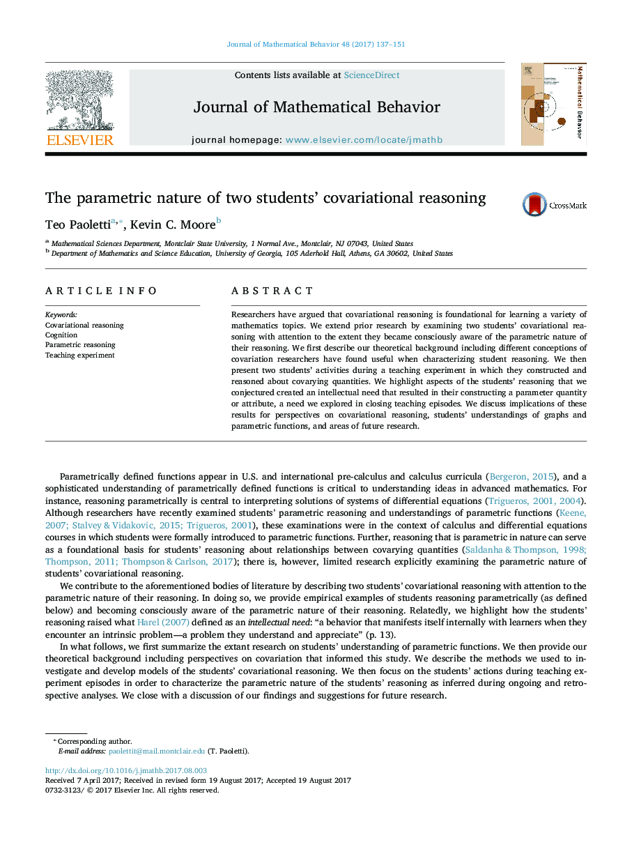 The parametric nature of two students' covariational reasoning