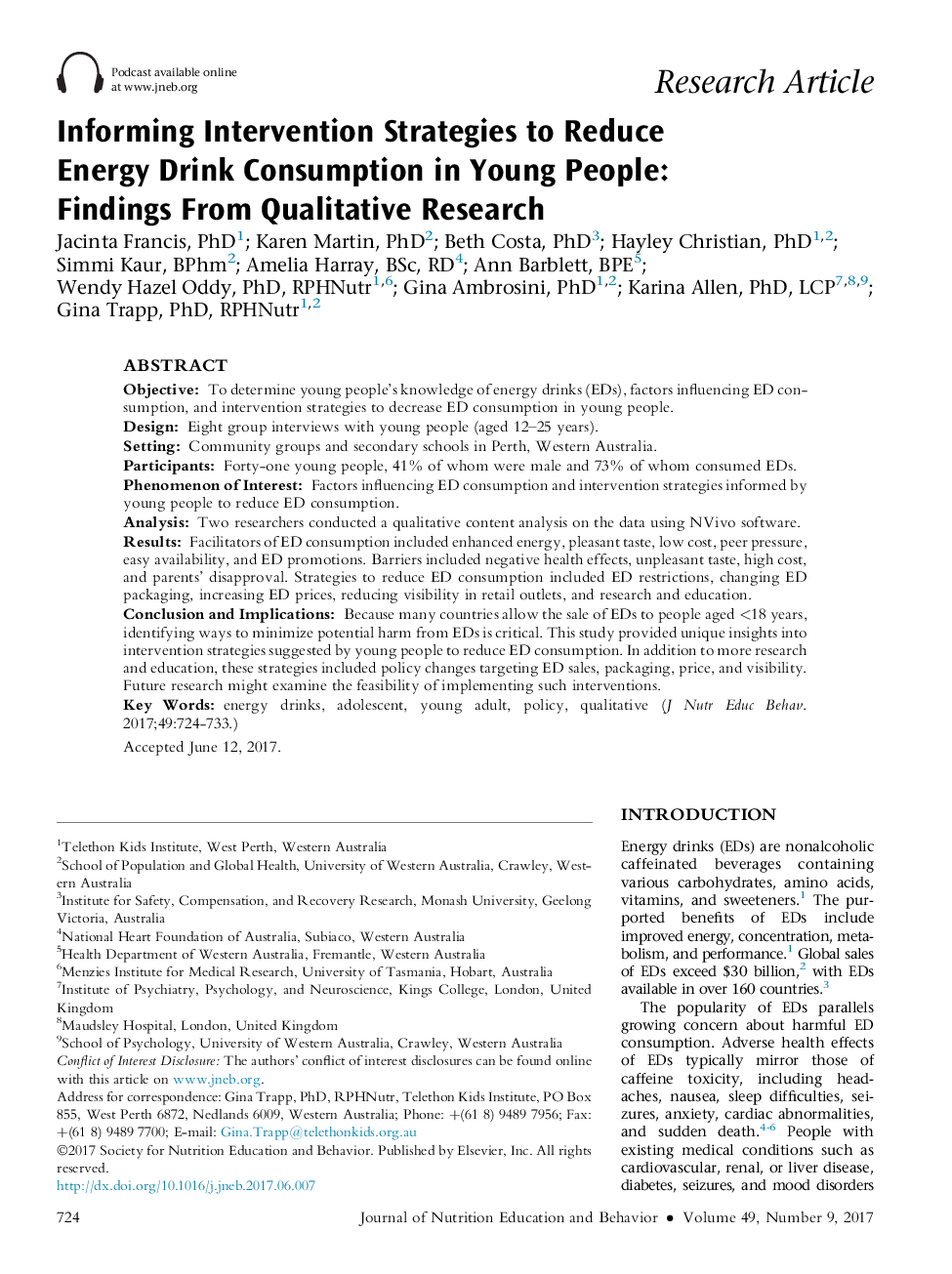 Informing Intervention Strategies to Reduce Energy Drink Consumption in Young People: Findings From Qualitative Research