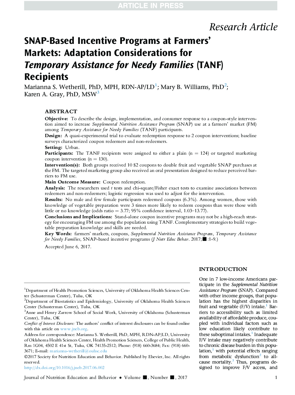 SNAP-Based Incentive Programs at Farmers' Markets: Adaptation Considerations for Temporary Assistance for Needy Families (TANF) Recipients