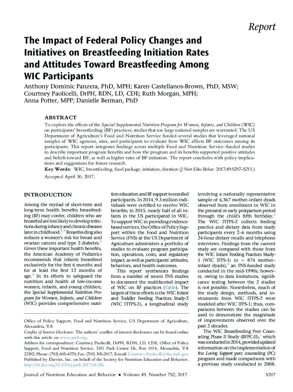 The Impact of Federal Policy Changes and Initiatives on Breastfeeding Initiation Rates andÂ Attitudes Toward Breastfeeding Among WICÂ Participants