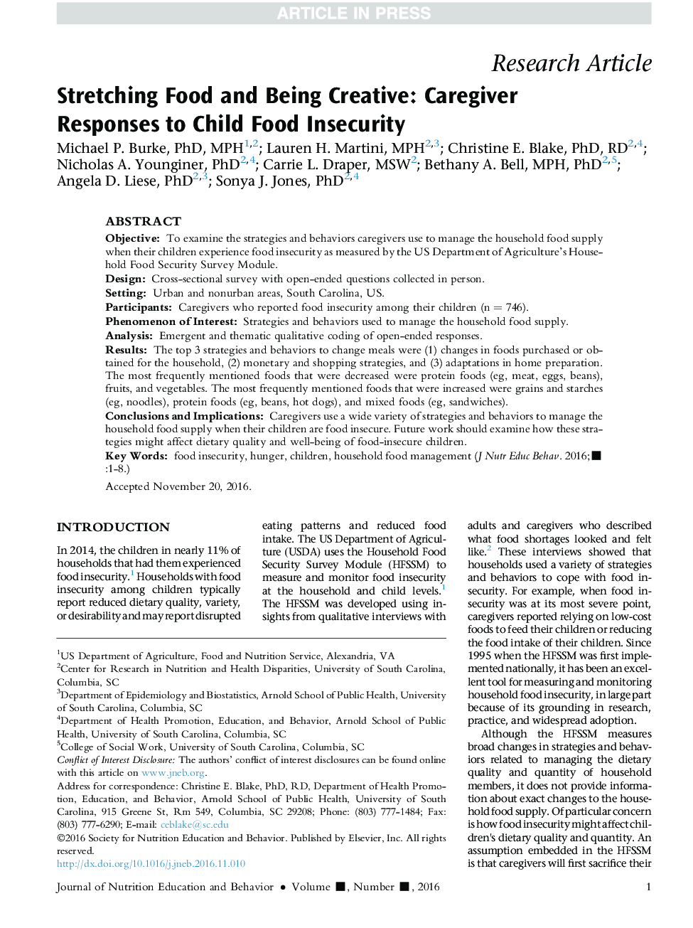 Stretching Food and Being Creative: Caregiver Responses to Child Food Insecurity