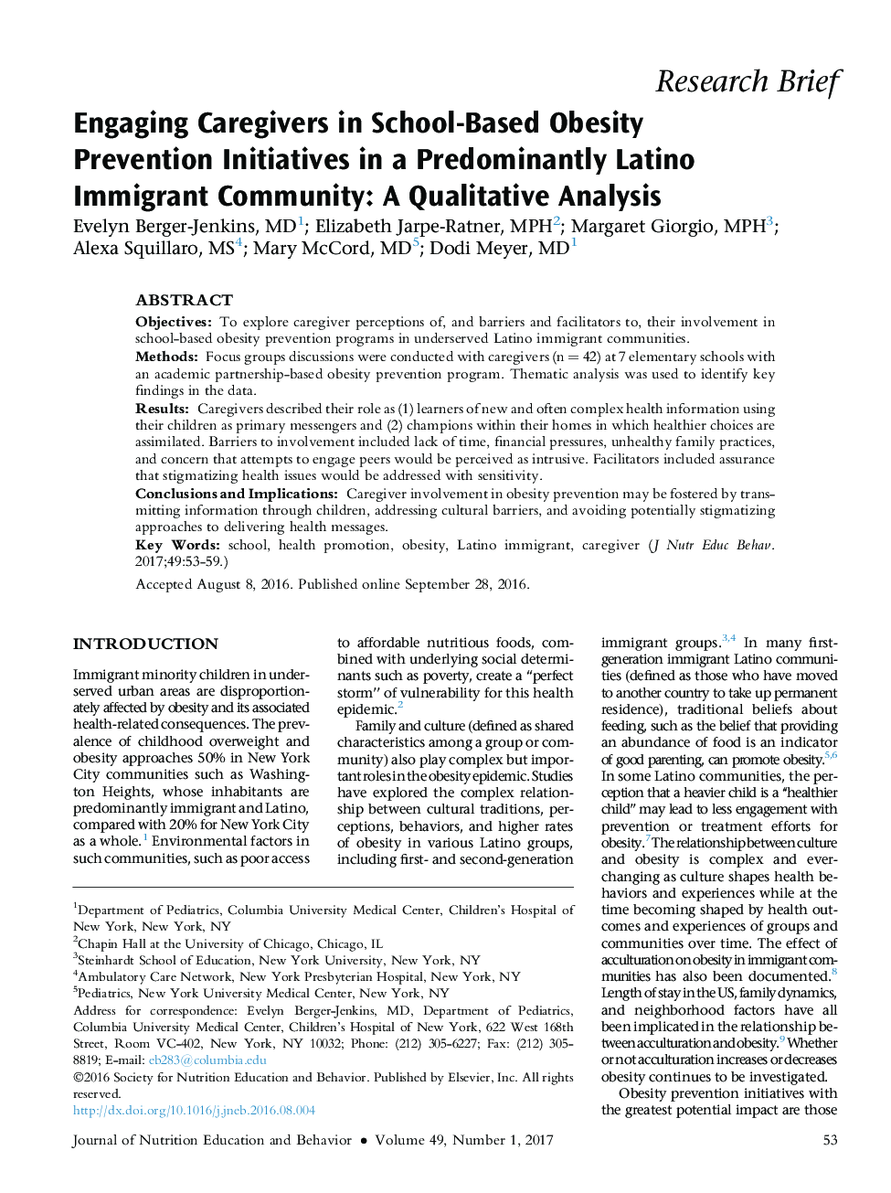 Engaging Caregivers in School-Based Obesity Prevention Initiatives in a Predominantly Latino Immigrant Community: A Qualitative Analysis