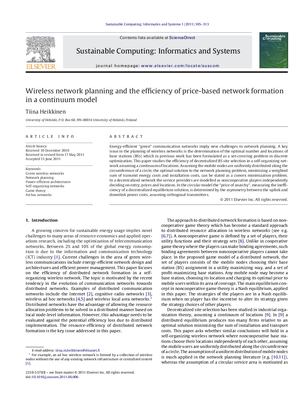 Wireless network planning and the efficiency of price-based network formation in a continuum model