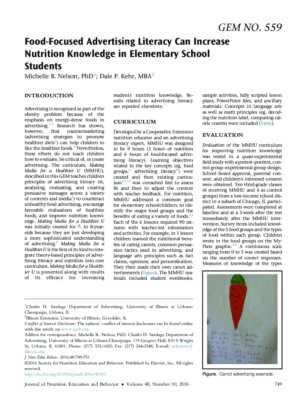 Food-Focused Advertising Literacy Can Increase Nutrition Knowledge in Elementary School Students