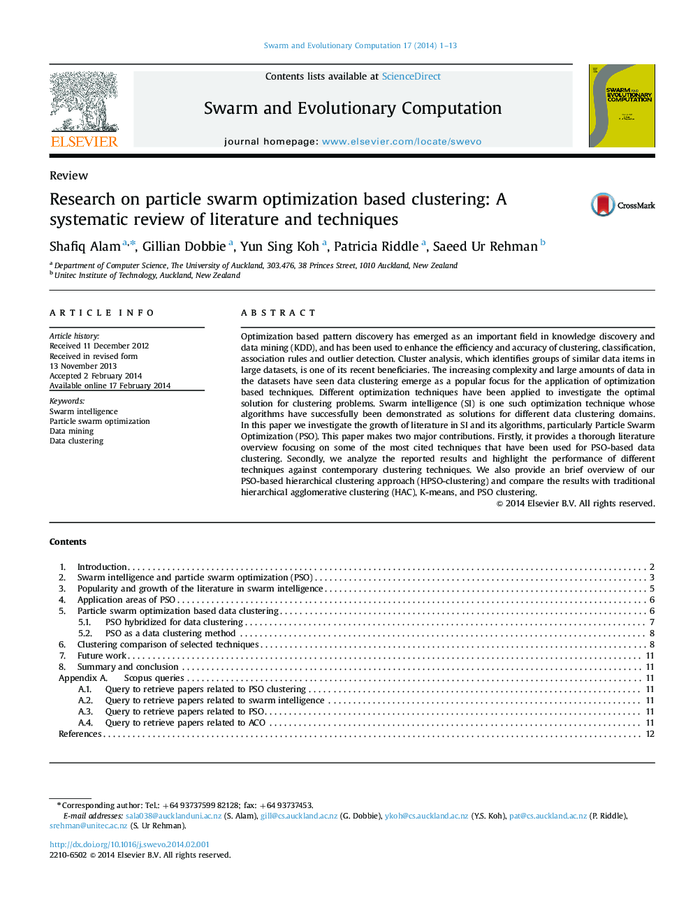 Research on particle swarm optimization based clustering: A systematic review of literature and techniques