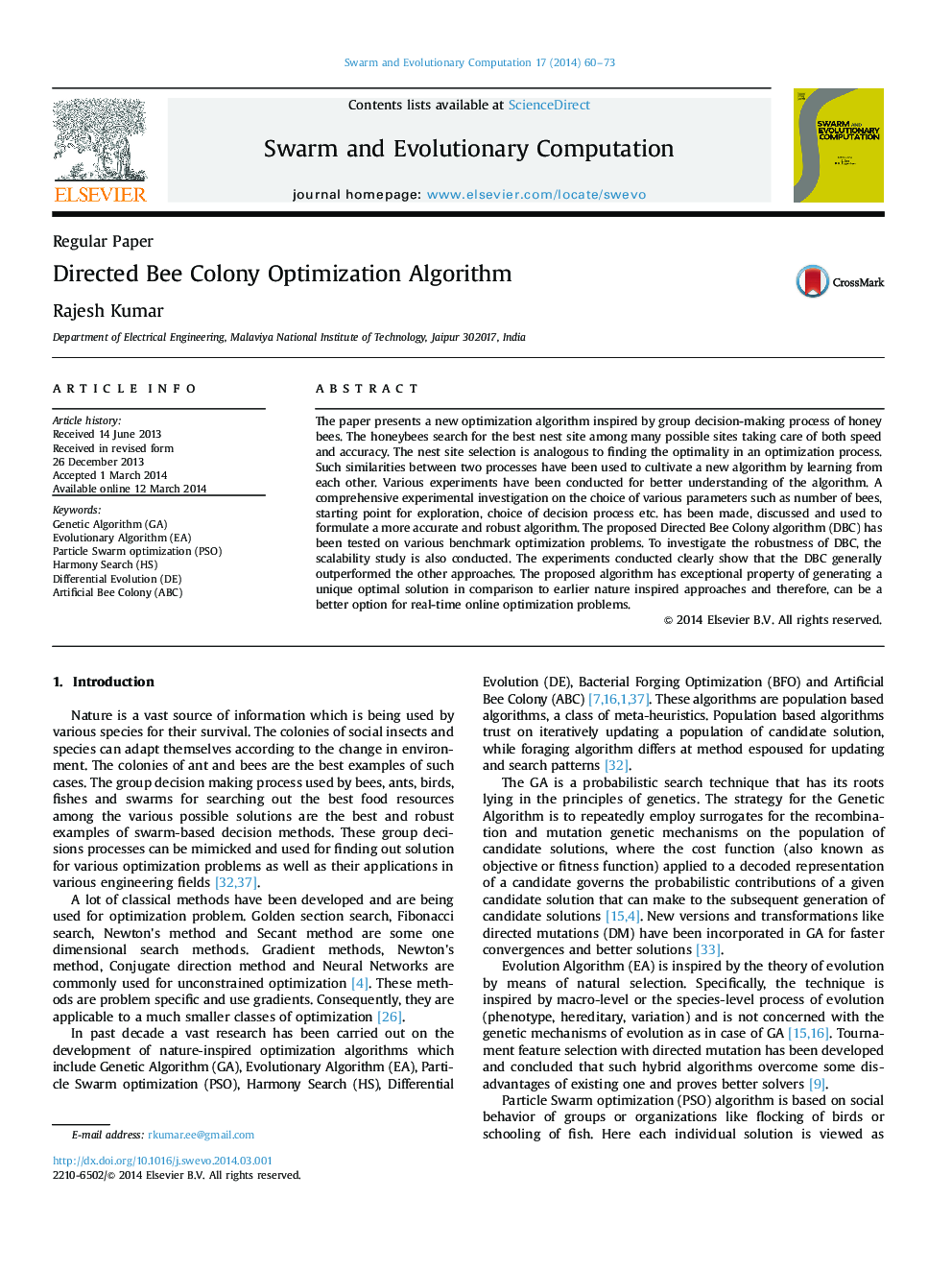 Directed Bee Colony Optimization Algorithm