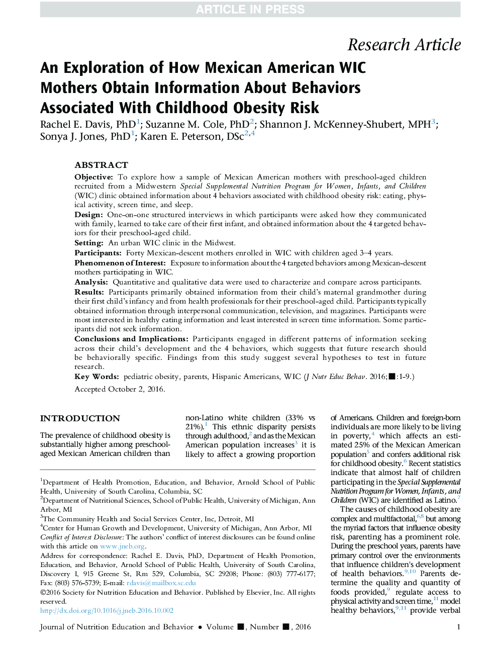 An Exploration of How Mexican American WIC Mothers Obtain Information About Behaviors Associated With Childhood Obesity Risk