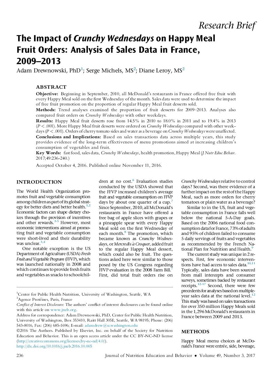 The Impact of Crunchy Wednesdays on Happy Meal Fruit Orders: Analysis of Sales Data in France, 2009-2013