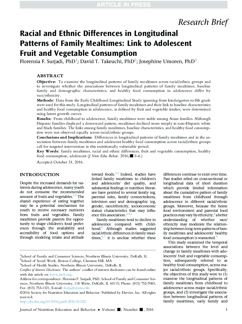 Racial and Ethnic Differences in Longitudinal Patterns of Family Mealtimes: Link to Adolescent Fruit and Vegetable Consumption