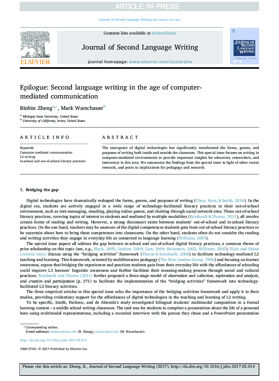 Epilogue: Second language writing in the age of computer-mediated communication