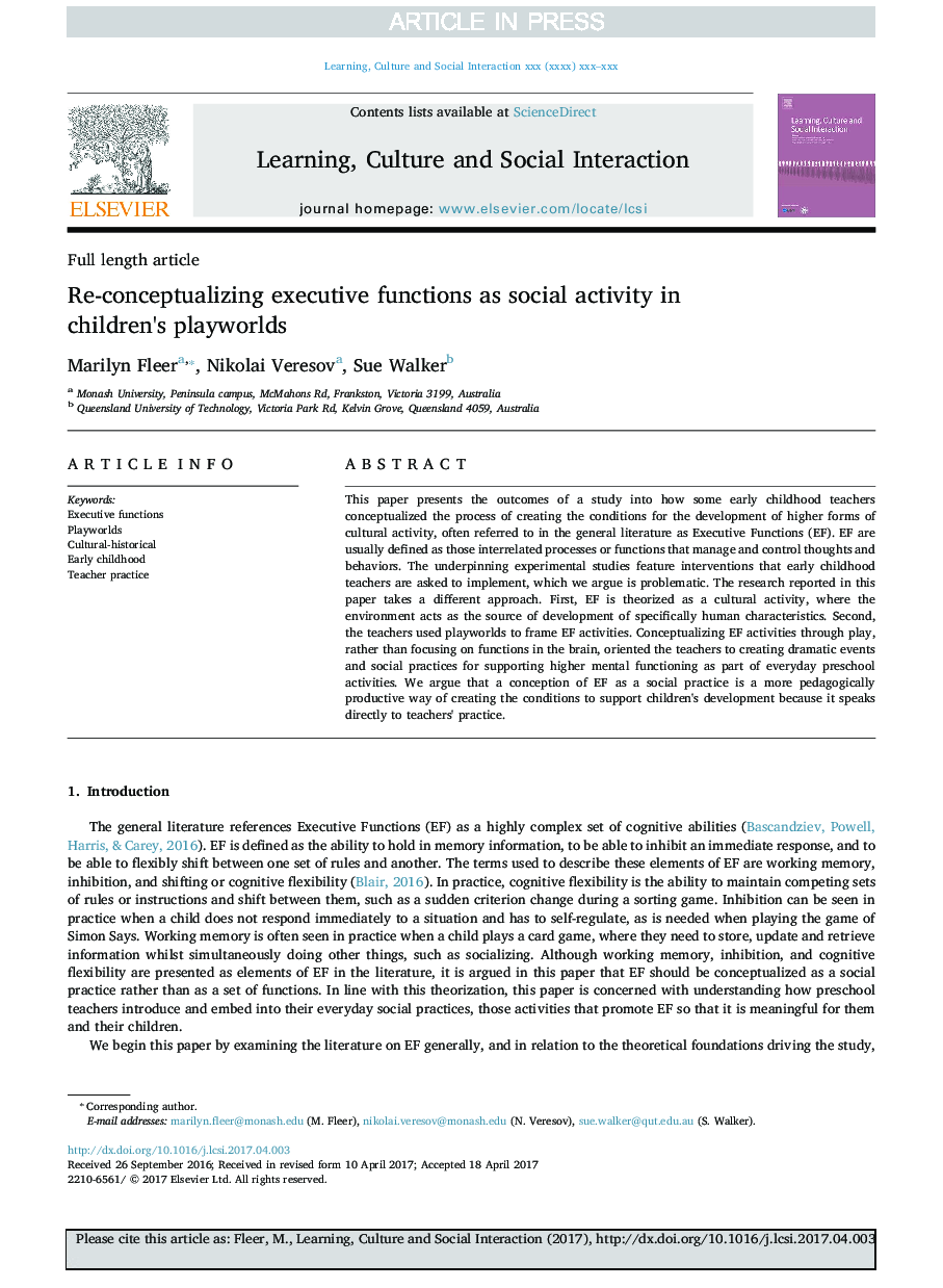 Re-conceptualizing executive functions as social activity in children's playworlds