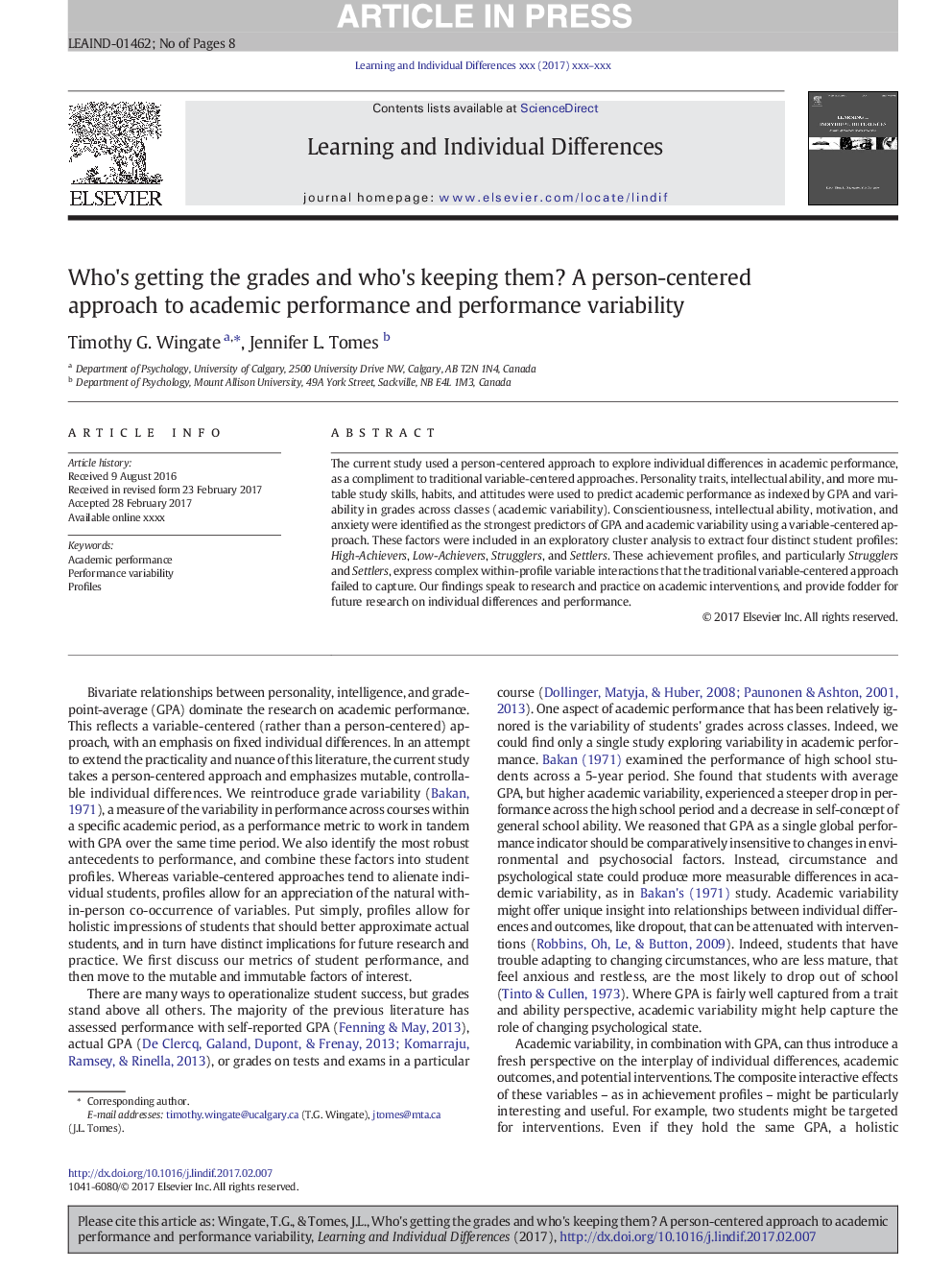 Who's getting the grades and who's keeping them? A person-centered approach to academic performance and performance variability