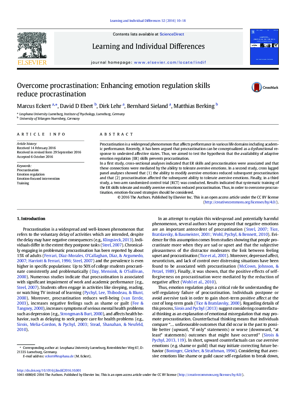 Overcome procrastination: Enhancing emotion regulation skills reduce procrastination