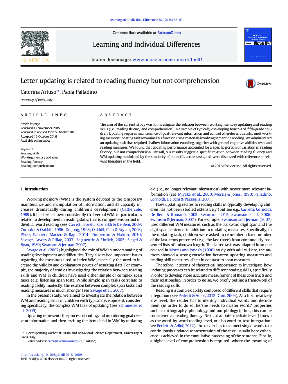 Letter updating is related to reading fluency but not comprehension