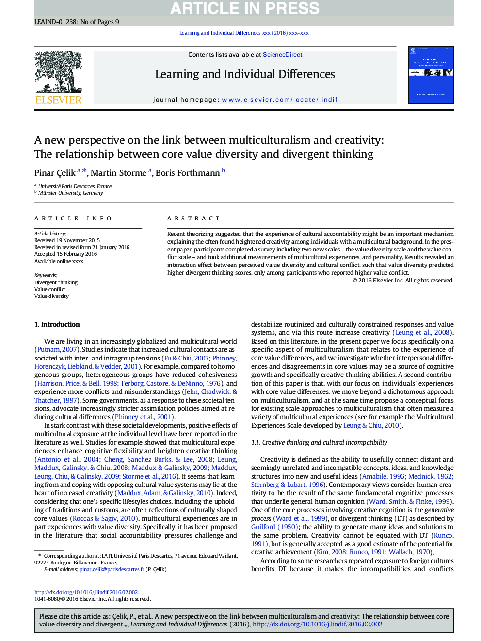 A new perspective on the link between multiculturalism and creativity: The relationship between core value diversity and divergent thinking