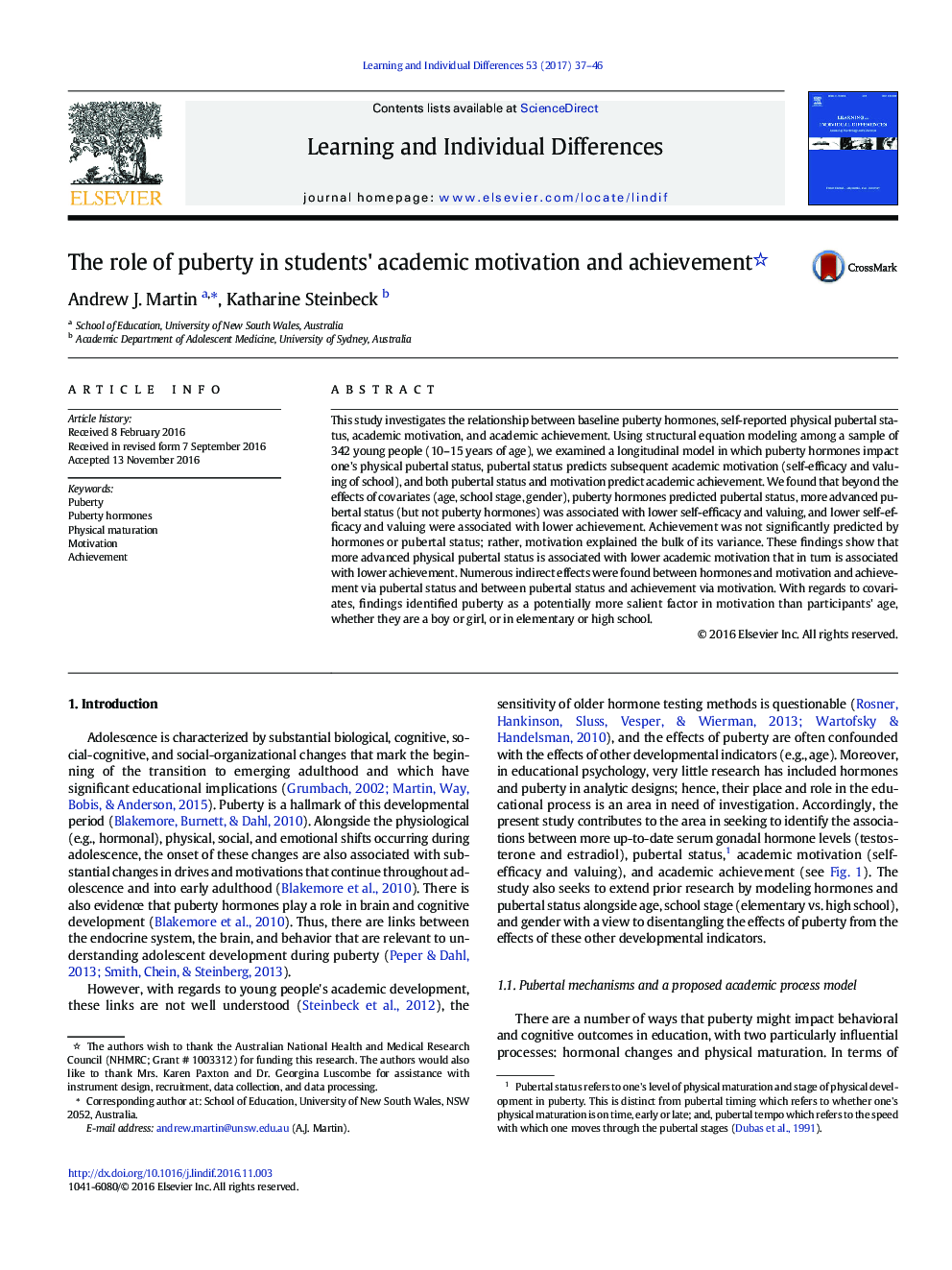 The role of puberty in students' academic motivation and achievement