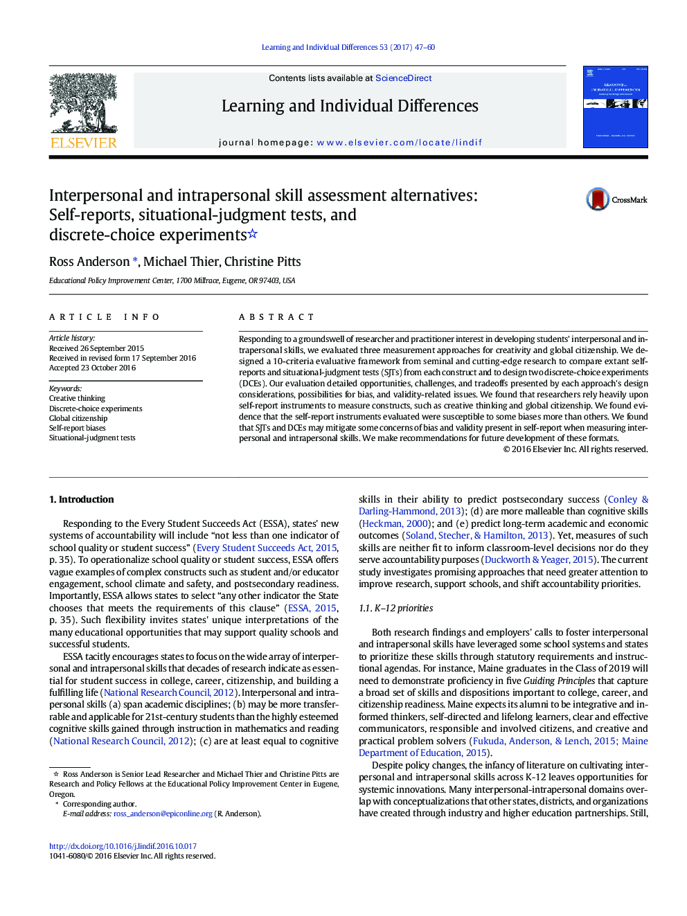 Interpersonal and intrapersonal skill assessment alternatives: Self-reports, situational-judgment tests, and discrete-choice experiments