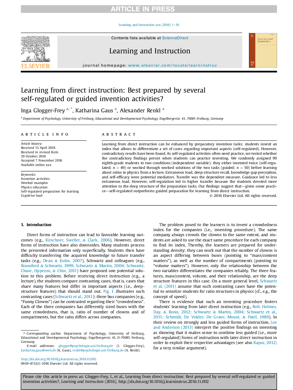 Learning from direct instruction: Best prepared by several self-regulated or guided invention activities?