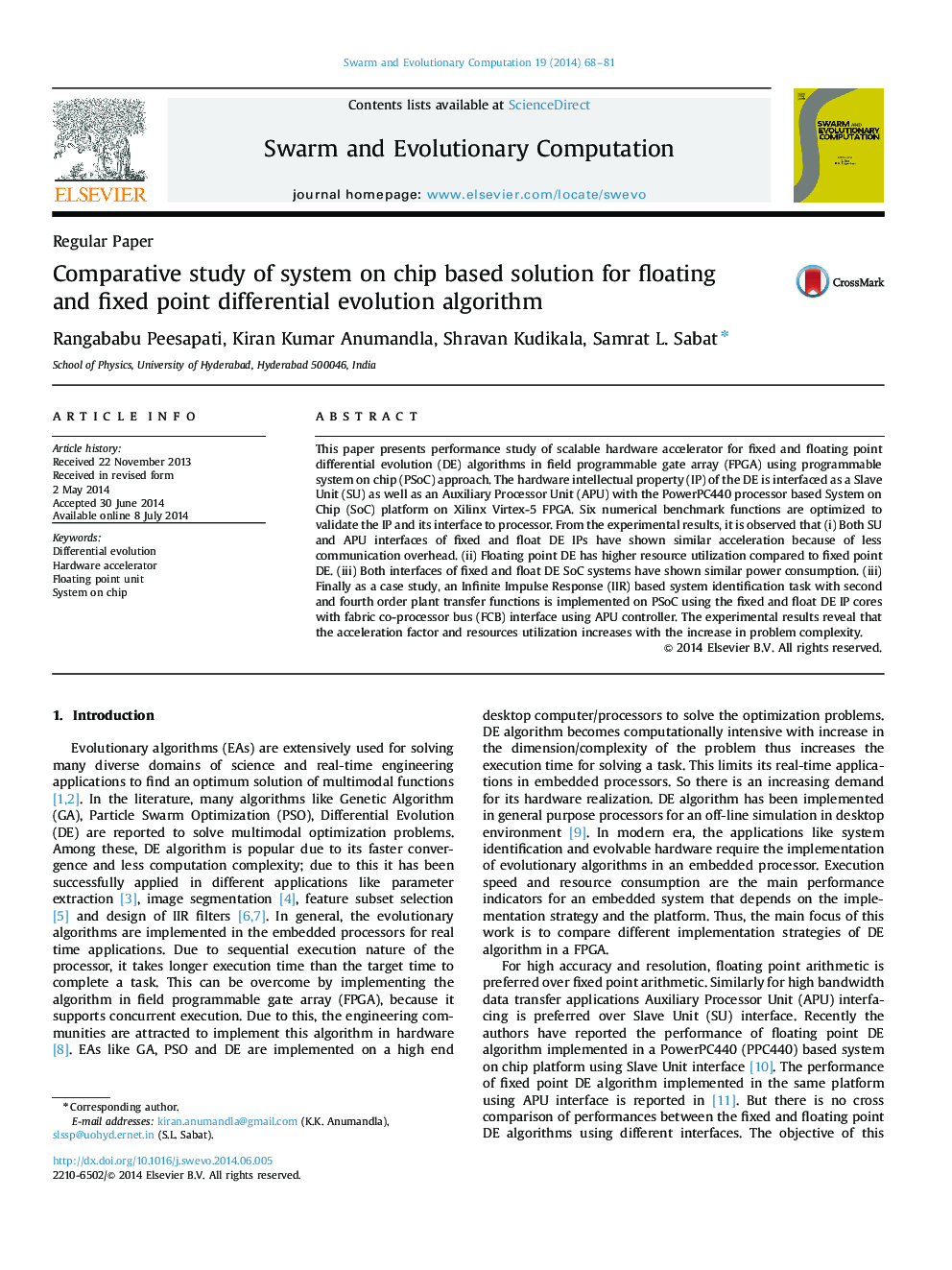 Comparative study of system on chip based solution for floating and fixed point differential evolution algorithm