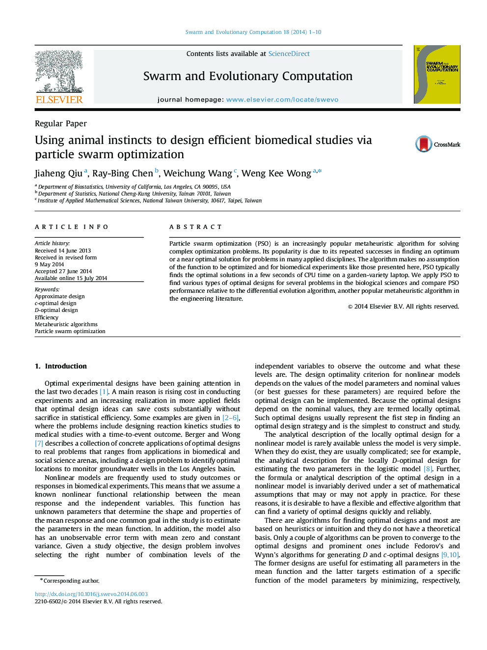 Using animal instincts to design efficient biomedical studies via particle swarm optimization