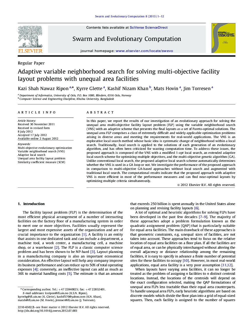 Adaptive variable neighborhood search for solving multi-objective facility layout problems with unequal area facilities