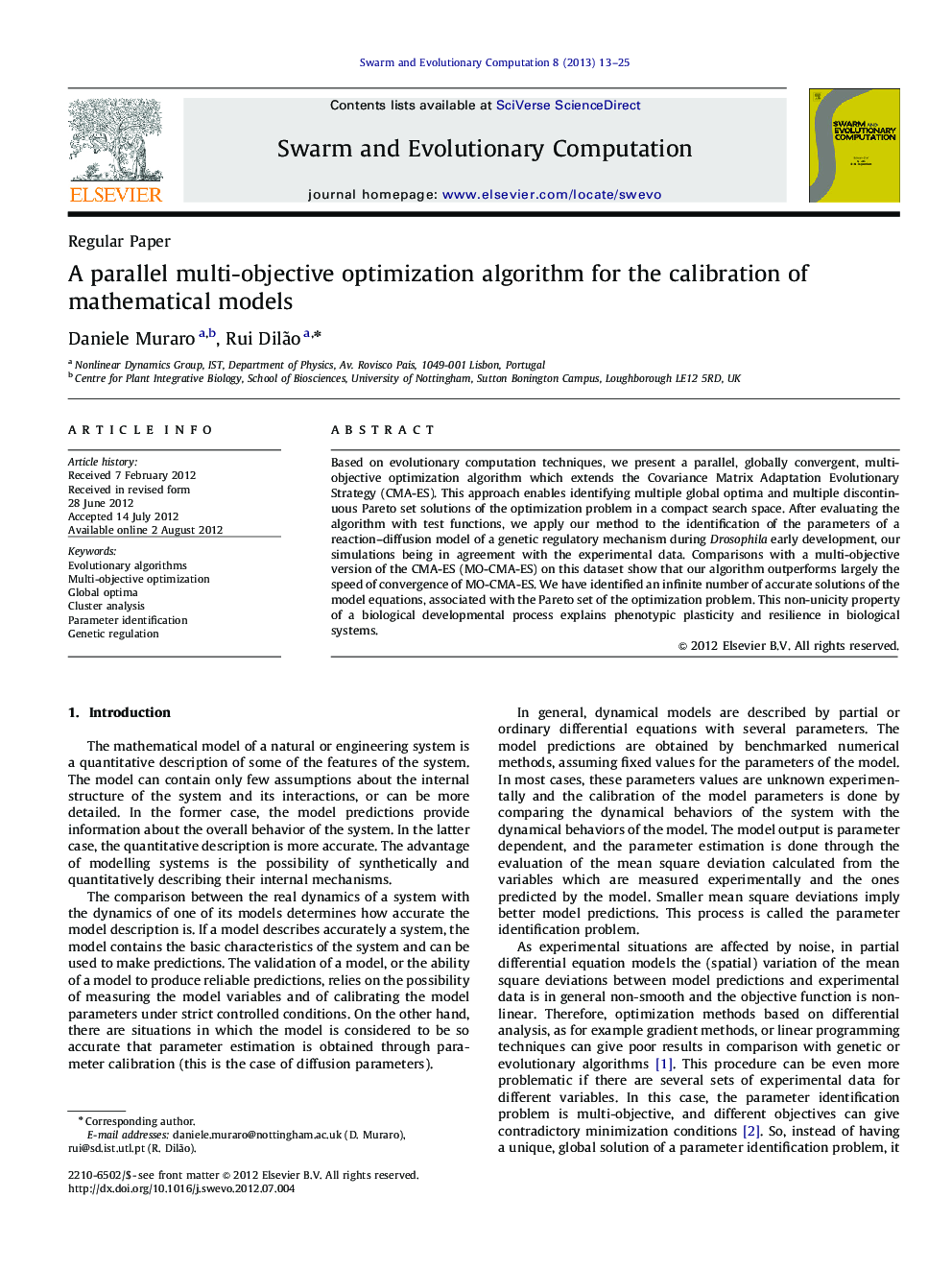 A parallel multi-objective optimization algorithm for the calibration of mathematical models