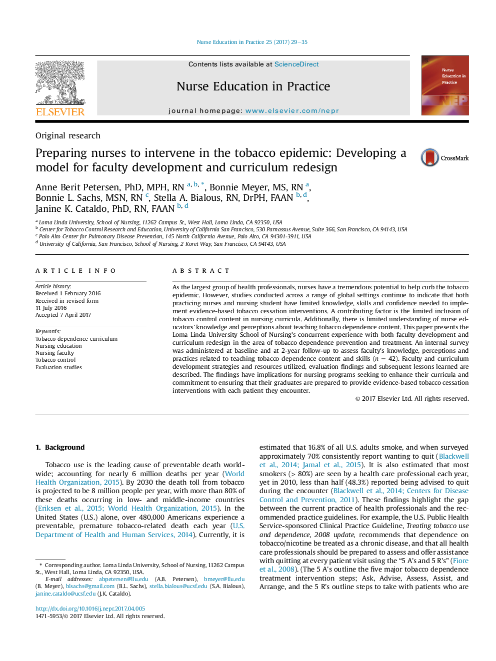 Preparing nurses to intervene in the tobacco epidemic: Developing a model for faculty development and curriculum redesign