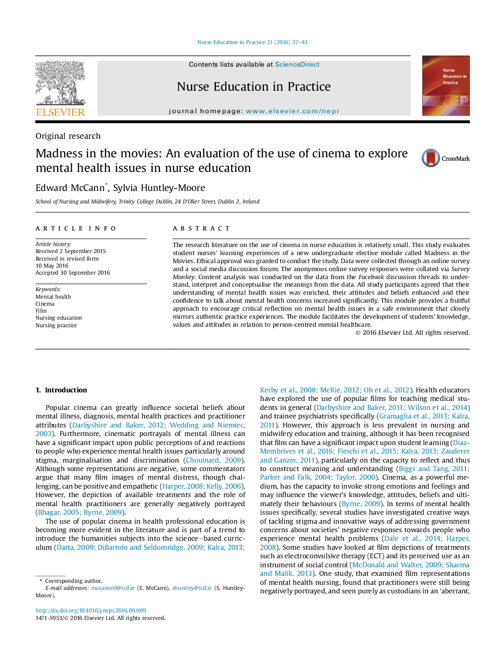 Madness in the movies: An evaluation of the use of cinema to explore mental health issues in nurse education