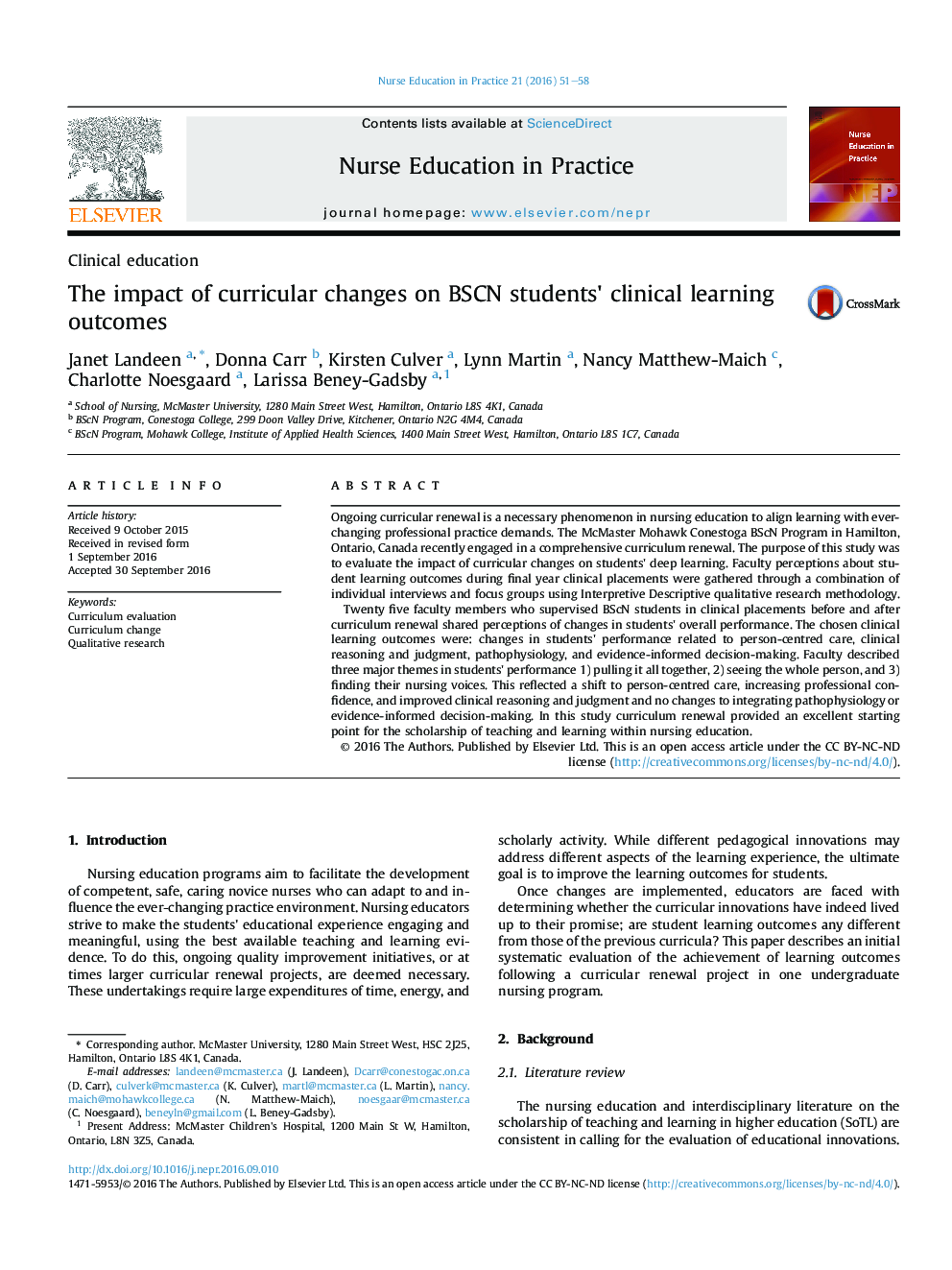 The impact of curricular changes on BSCN students' clinical learning outcomes