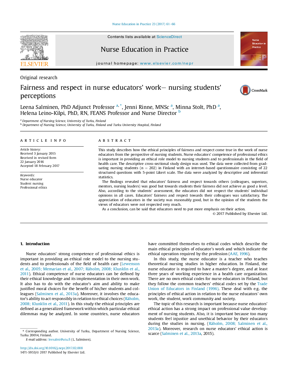 Fairness and respect in nurse educators' work- nursing students' perceptions