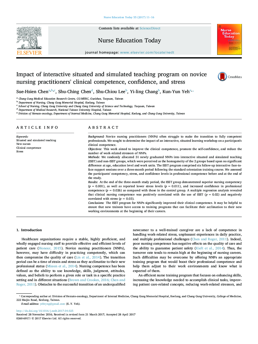 Impact of interactive situated and simulated teaching program on novice nursing practitioners' clinical competence, confidence, and stress