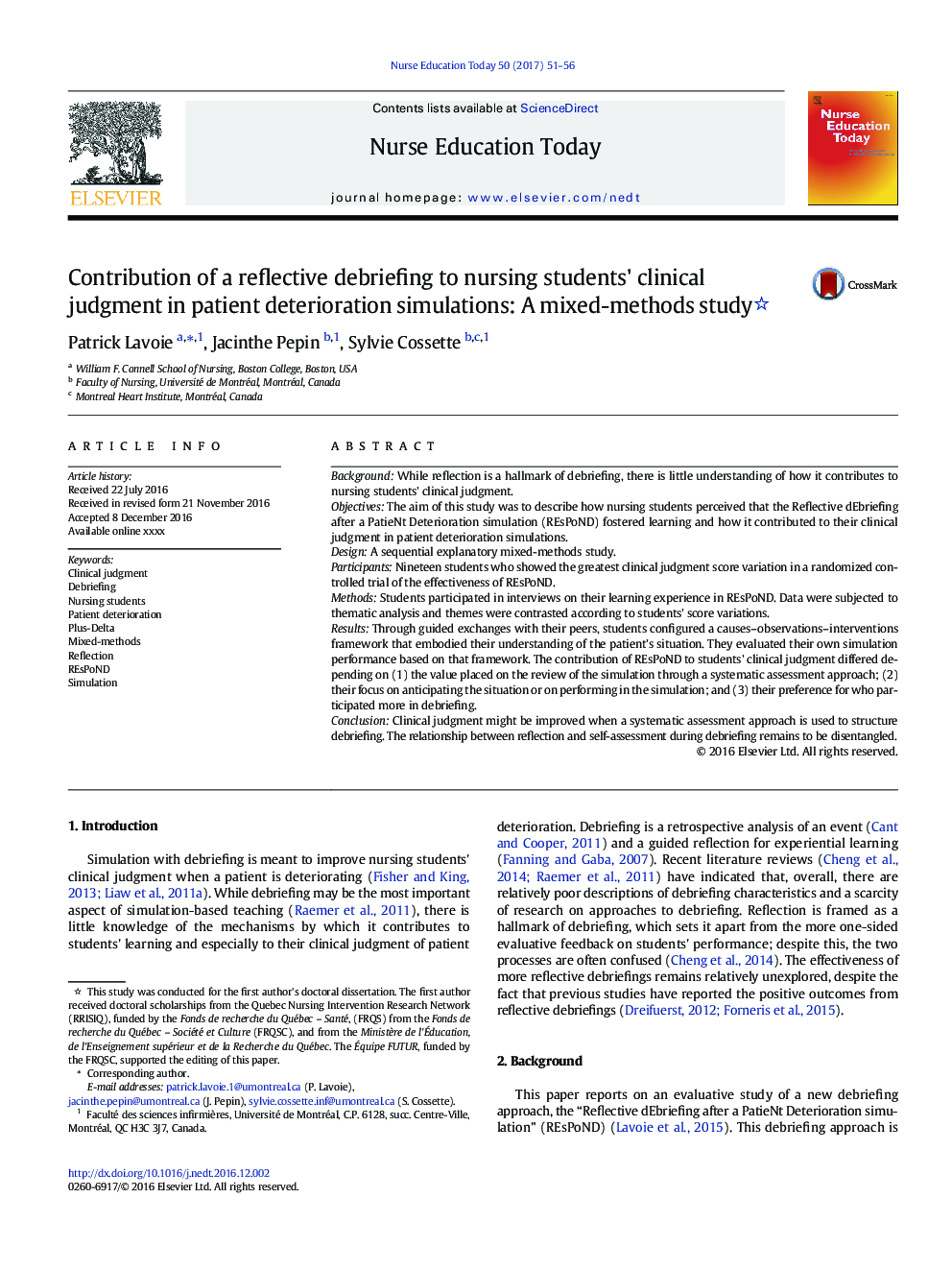 مشارکت در یک بررسی انعکاسی در قضاوت بالینی دانشجویان پرستاری در شبیه سازی های بدتر شدن بیماران: یک مطالعه ترکیبی 