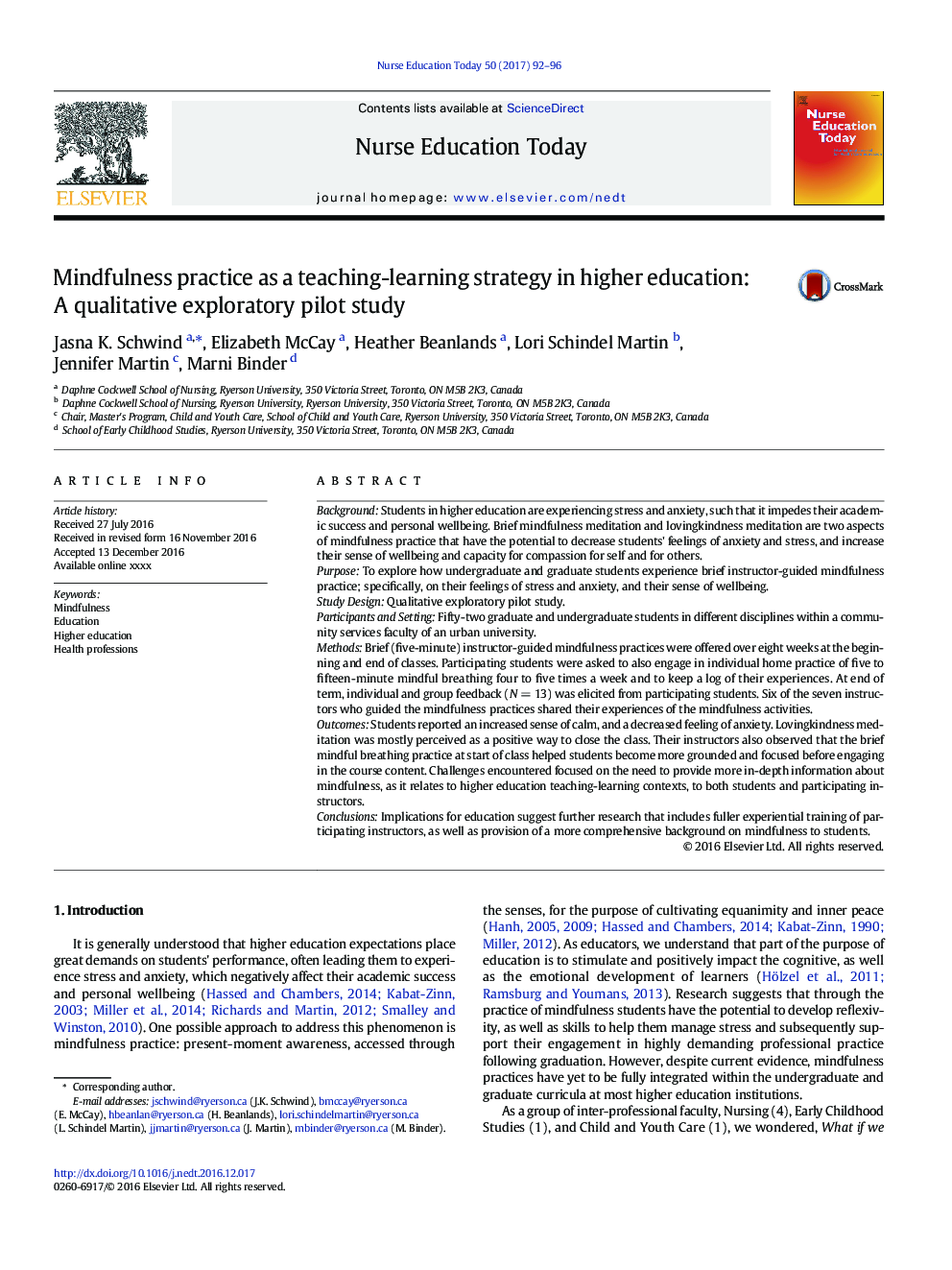 Mindfulness practice as a teaching-learning strategy in higher education: A qualitative exploratory pilot study