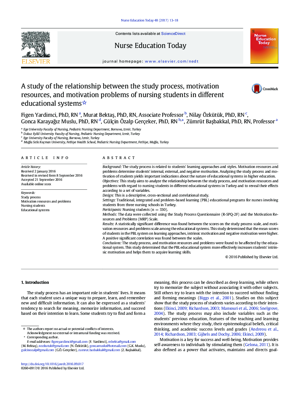 A study of the relationship between the study process, motivation resources, and motivation problems of nursing students in different educational systems