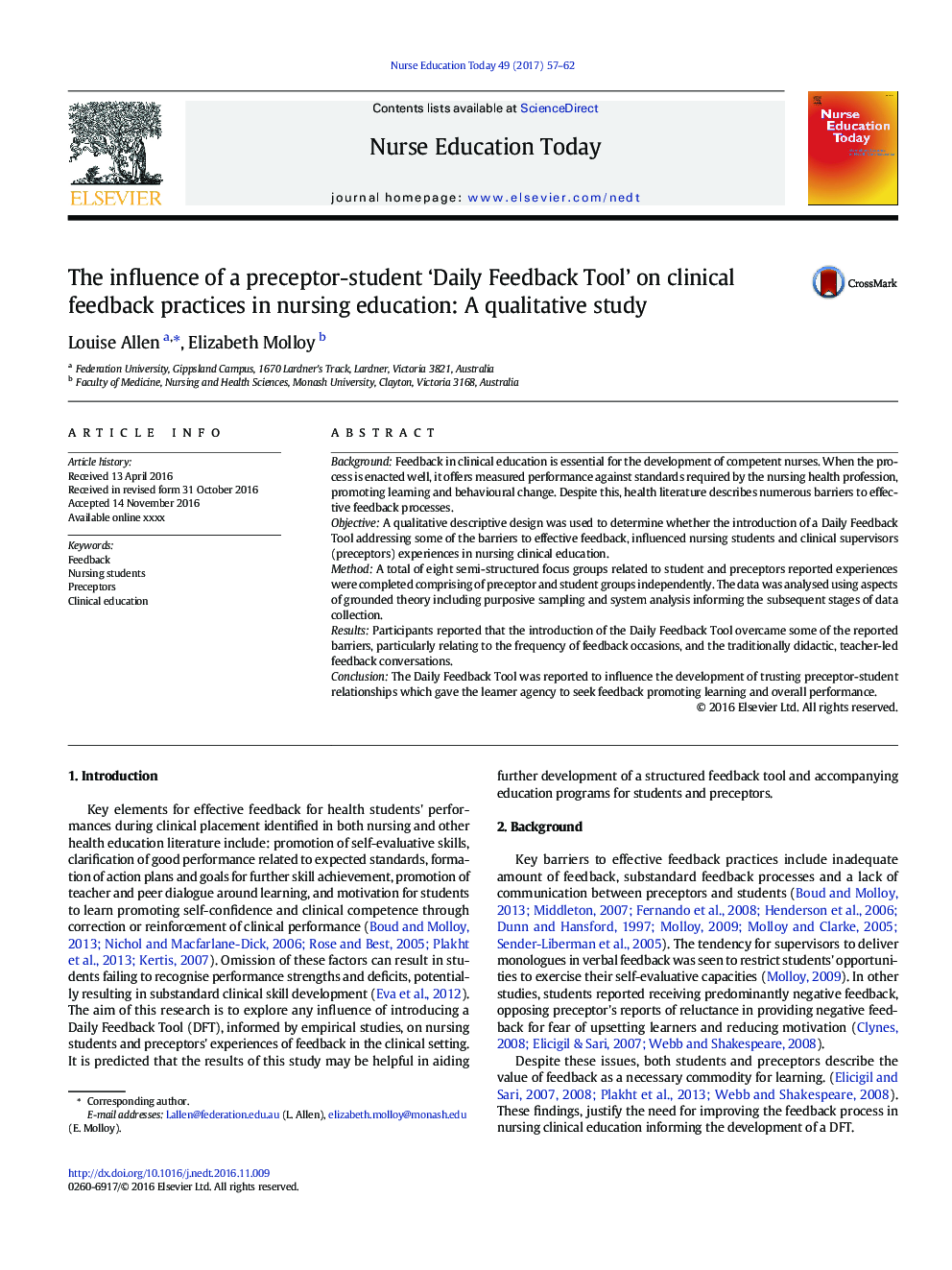 The influence of a preceptor-student 'Daily Feedback Tool' on clinical feedback practices in nursing education: A qualitative study