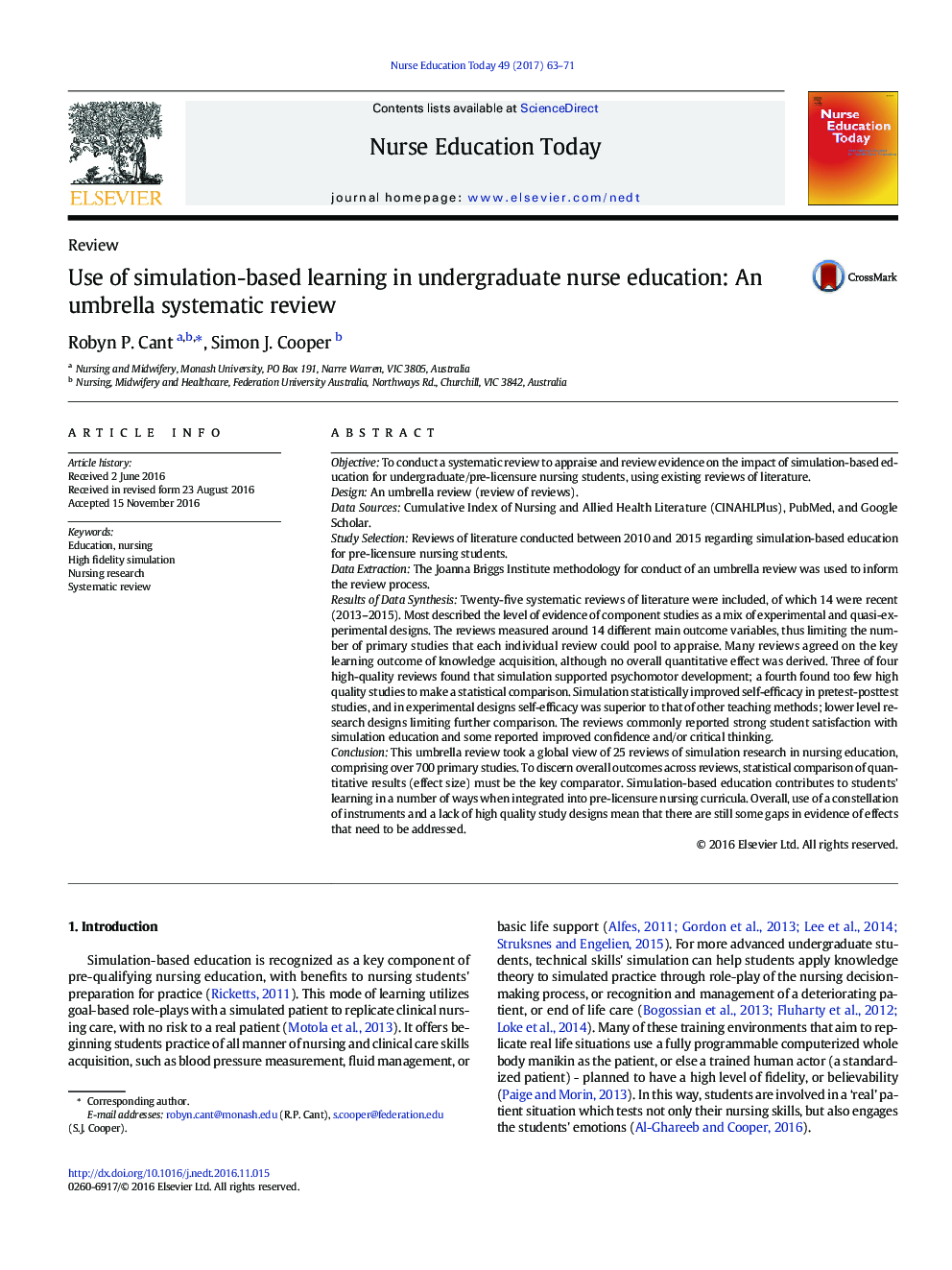 استفاده از یادگیری مبتنی بر شبیه سازی در آموزش پرستاران دوره کارشناسی: یک بررسی سیستماتیک چتر 