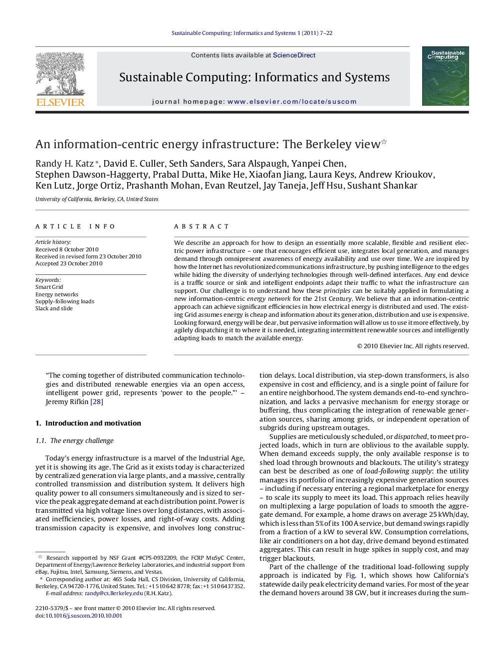 An information-centric energy infrastructure: The Berkeley view 