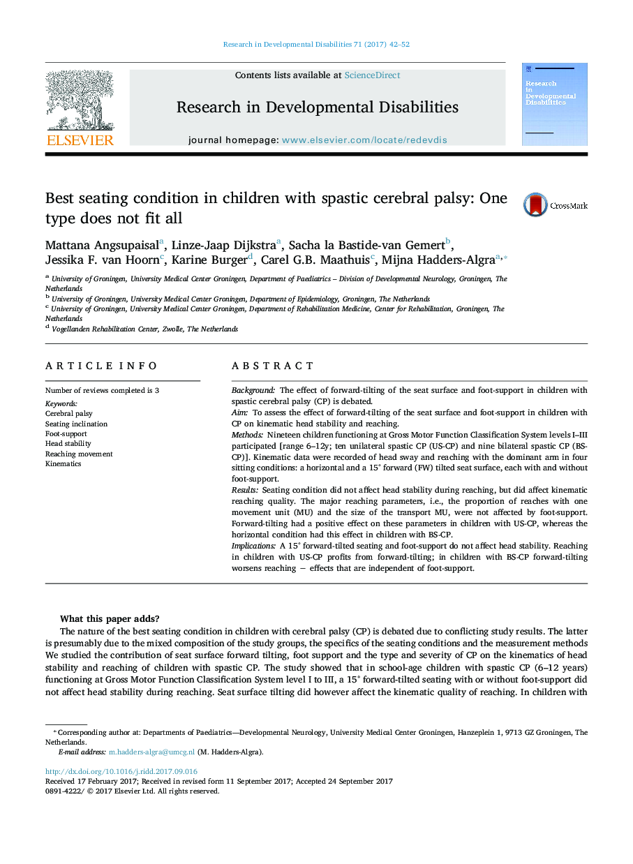 Best seating condition in children with spastic cerebral palsy: One type does not fit all