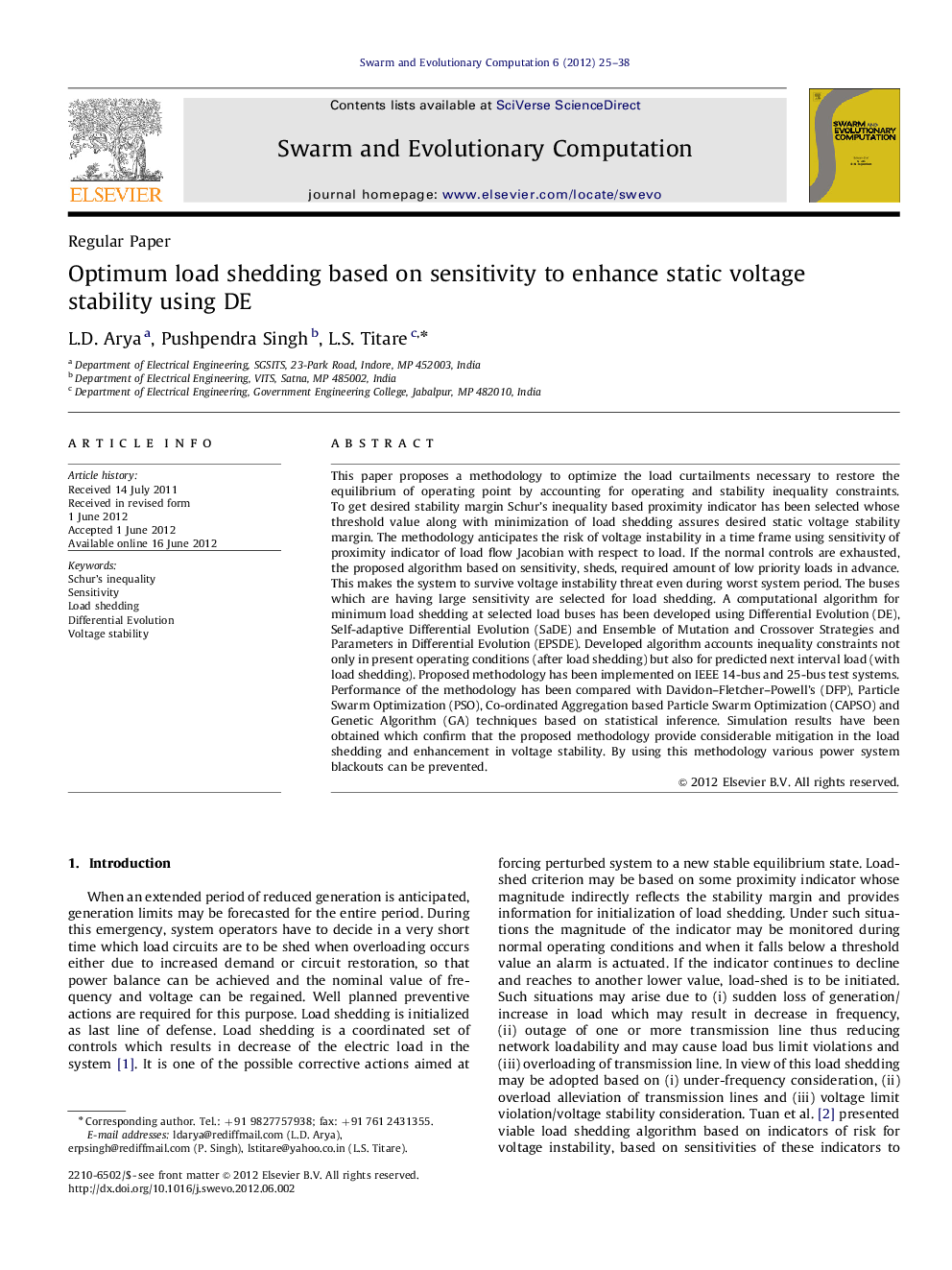 Optimum load shedding based on sensitivity to enhance static voltage stability using DE