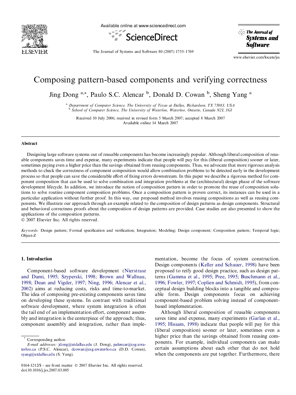 Composing pattern-based components and verifying correctness