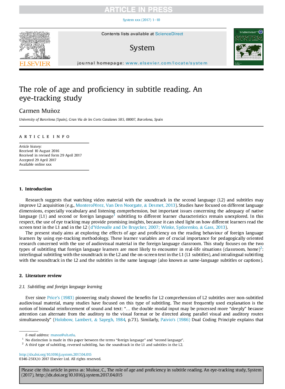 The role of age and proficiency in subtitle reading. An eye-tracking study