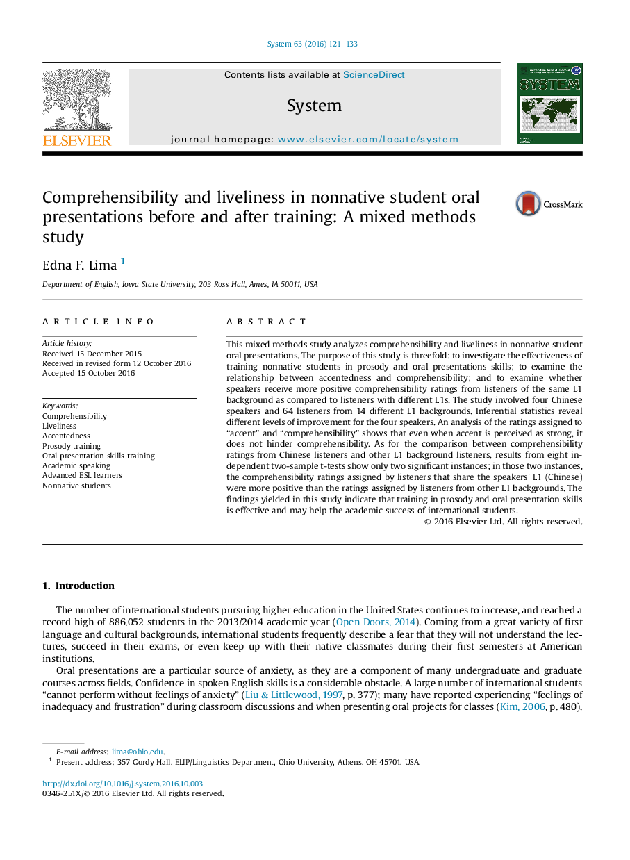 Comprehensibility and liveliness in nonnative student oral presentations before and after training: A mixed methods study